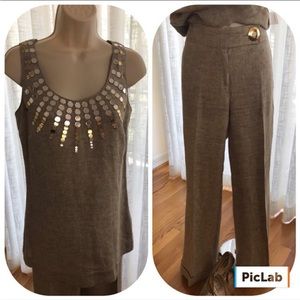 Tory Burch Linen Beige Tunic Pant Set 2
